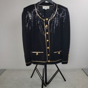 St. John evening button up mirrors knit Jacket with Gold Buttons and accent.